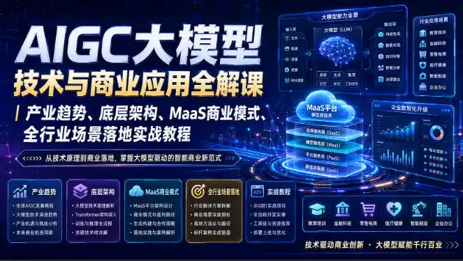 AIGC大模型技术与商业应用全解课｜产业趋势、底层架构、MaaS商业模式、全行业场景落地实战教程-科技美南博客