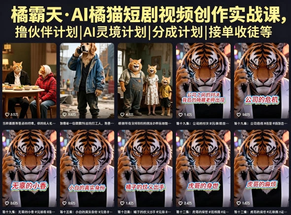 橘霸天·AI橘猫短剧视频创作实战课，撸伙伴计划|AI灵境计划|分成计划|接单收徒等-科技美南博客