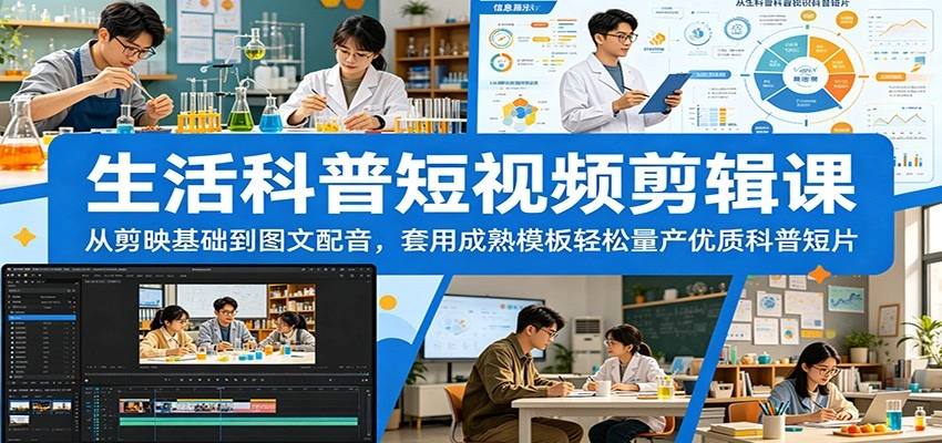 生活科普短视频剪辑课：从剪映基础到图文配音，套用成熟模板轻松量产优质科普短片-科技美南博客