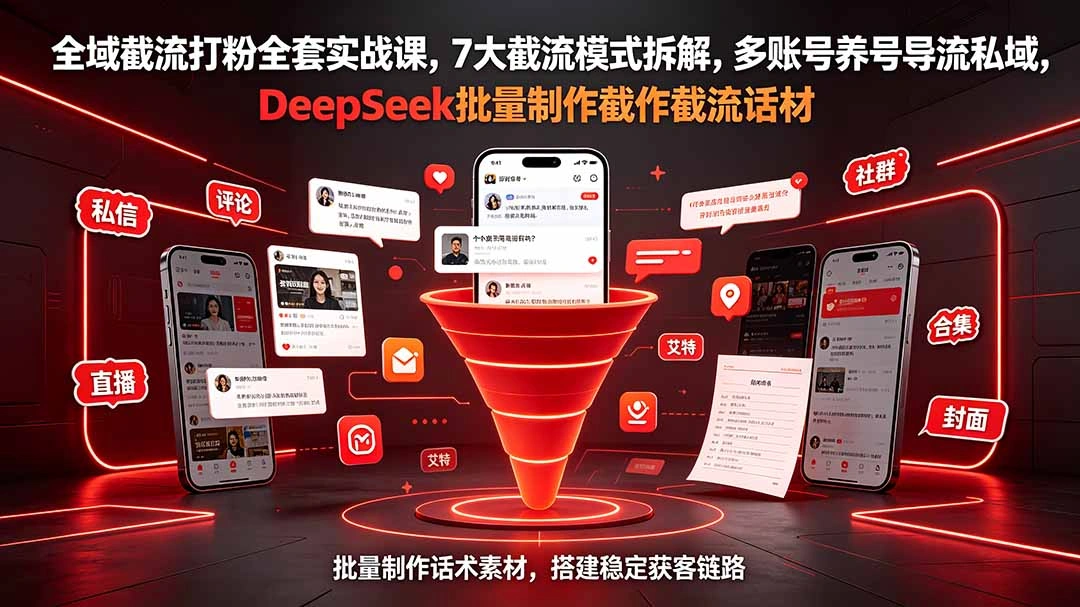 全域截流打粉全套实战课，7大截流模式拆解，多账号养号导流私域，DeepSeek批量制作截流话术素材-科技美南博客