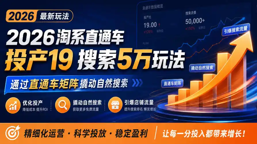 2026淘系直通车投产19搜索5万玩法,通过直通车矩阵撬动自然搜索,帮助商家优化投产,引爆店铺搜索流量-科技美南博客