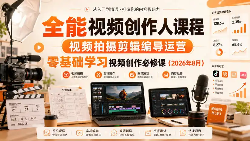 全能视频创作人课程，视频拍摄剪辑编导运营，零基础学习视频创作必修课(2026年8月)-科技美南博客