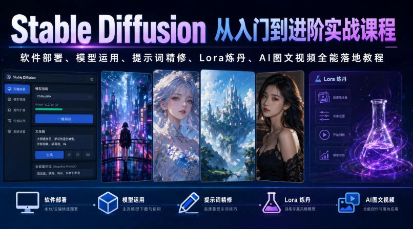 Stable Diffusion从入门到进阶实战课程｜软件部署、模型运用、提示词精修、Lora炼丹、AI图文视频全能落地教程-科技美南博客