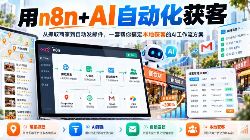 【无水印】用n8n+AI自动化获客,从抓取商家到自动发邮件,一套帮你搞定本地获客的AI工作流方案【原创双语字幕】-科技美南博客