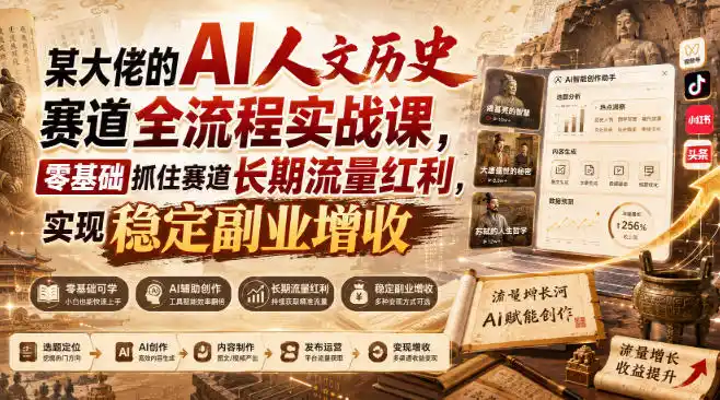 某大佬的AI人文历史赛道全流程实战课，零基础抓住赛道长期流量红利，实现稳定副业增收-科技美南博客