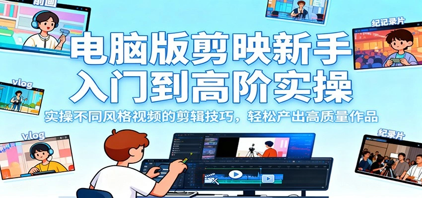 电脑版剪映新手入门到高阶实操,实操不同风格视频的剪辑技巧,轻松产出高质量作品-科技美南博客