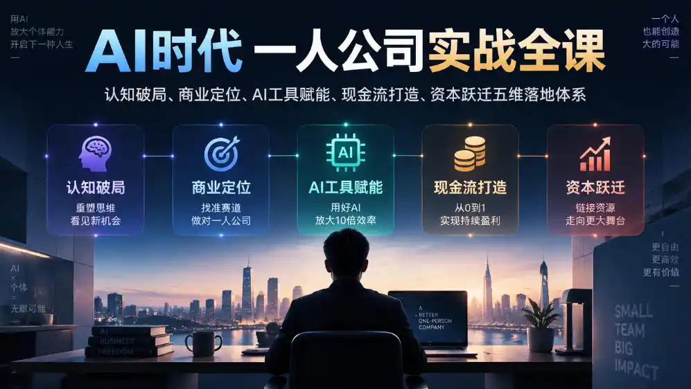 AI时代一人公司实战全课｜认知破局、商业定位、AI工具赋能、现金流打造、资本跃迁五维落地体系-科技美南博客