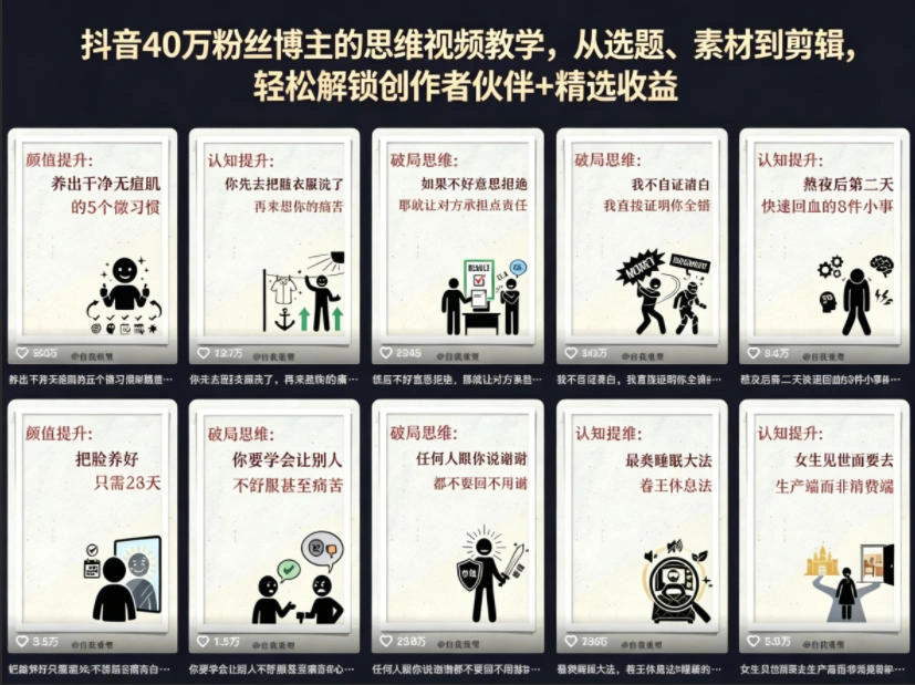 抖音40W粉丝博主的思维视频教学，从选题、素材到剪辑，轻松解锁创作者伙伴+精选收益-科技美南博客