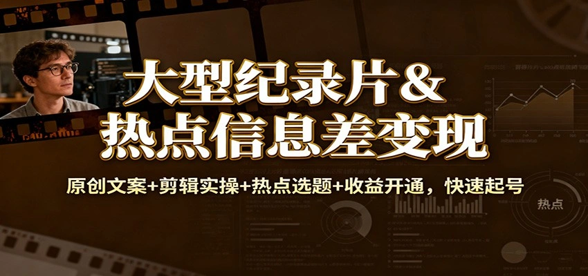 大型纪录片&热点信息差变现：原创文案+剪辑实操+热点选题+收益开通，快速起号-科技美南博客