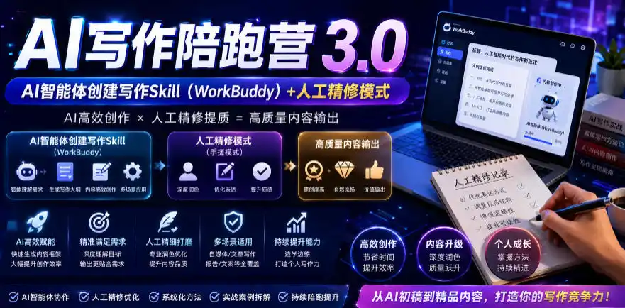 AI写作陪跑营3.0，Ai智能体创建写作skill(workbuddy)+人工手写模式(手搓模式)，去除AI痕迹(头条号、公众号、百家号)(更新0907)-科技美南博客