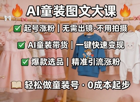 AI童装图文剪辑，某社群童装图文大课，起号涨粉、AI童装带货、爆款选品，无需出镜和拍摄-科技美南博客