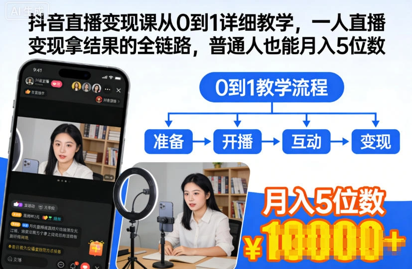 抖音直播变现课从0到1详细教学，一人直播变现拿结果的全链路，普通人也能月入5位数-科技美南博客