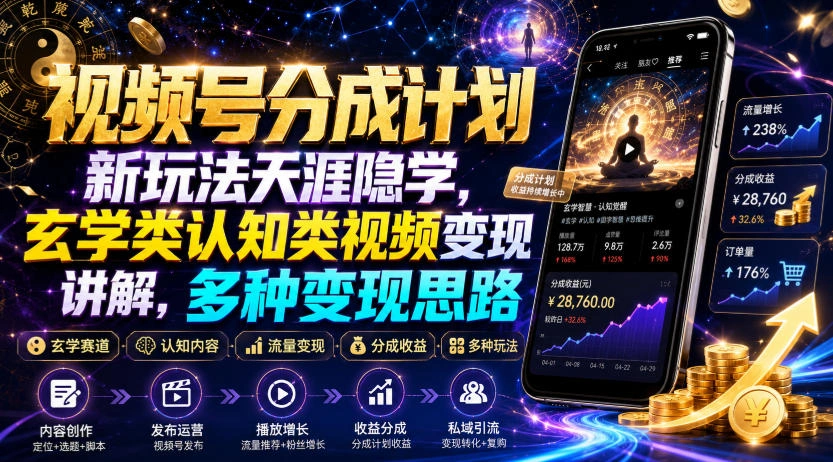 视频号分成计划新玩法天涯隐学，玄学类认知类视频变现讲解，多种变现思路-科技美南博客