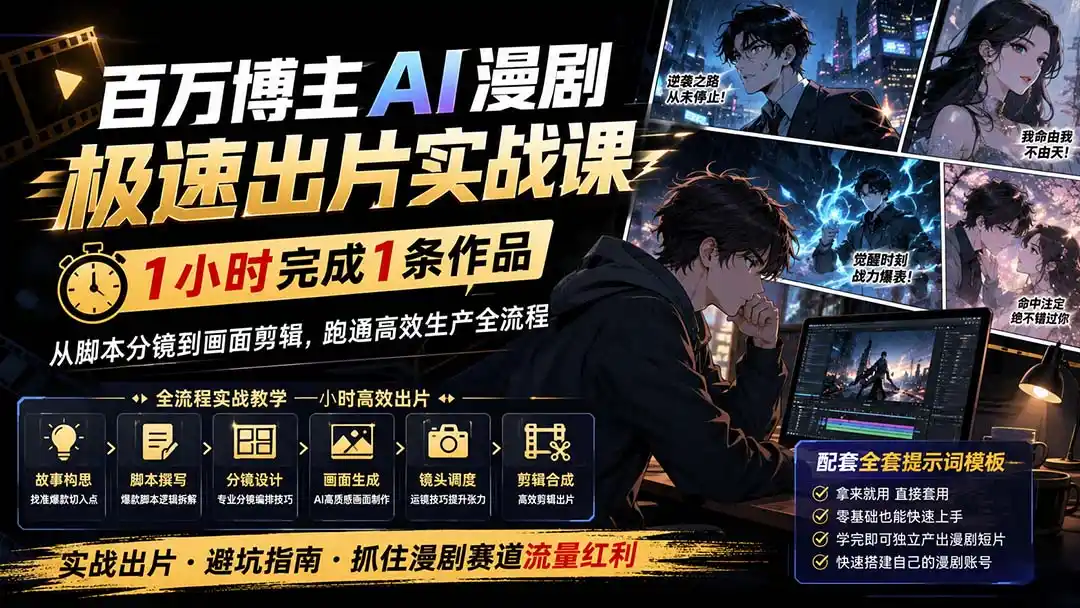 百万博主AI漫剧极速出片实战课:1小时产出条作品,从脚本分镜到画面剪辑,跑通高效生产全流程-科技美南博客