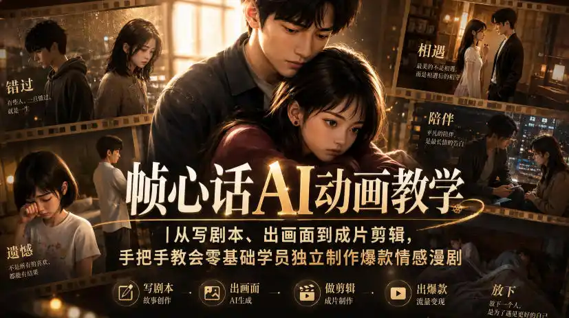 帧心话AI动画教学｜从写剧本、出画面到成片剪辑，手把手教会零基础学员独立制作爆款情感漫剧-科技美南博客