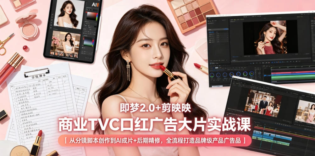 即梦2.0+剪映商业TVC口红广告大片实战课｜从分镜脚本创作到AI成片+后期精修，全流程打造品牌级产品广告-科技美南博客