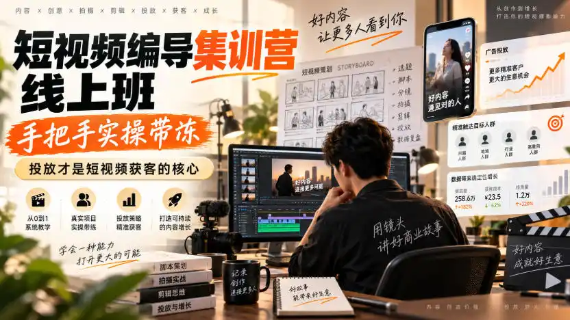 短视频编导集训营线上班,手把手实操带冻,投放才是短视频获客的核心-科技美南博客