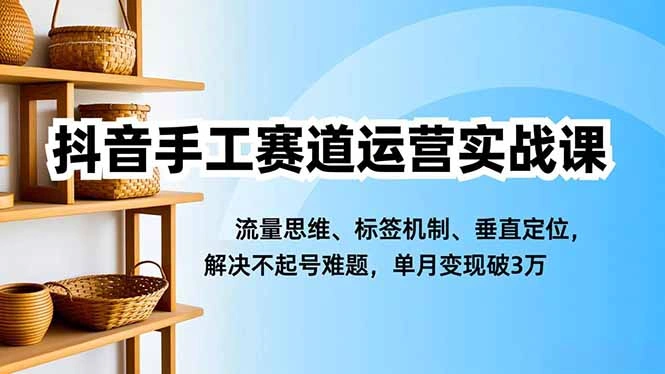 抖音手工赛道运营实战课，流量思维、标签机制、垂直定位，解决不起号难题，单月变现破3万-科技美南博客