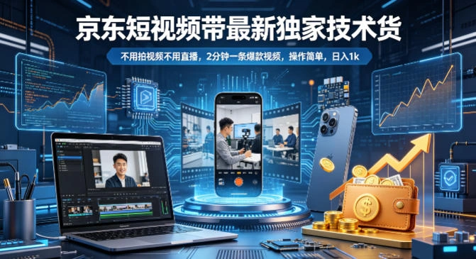 京东短视频带货最新独家技术，不用拍视频不用直播，2分钟一条爆款视频，操作简单，日入1k+【揭秘】-科技美南博客
