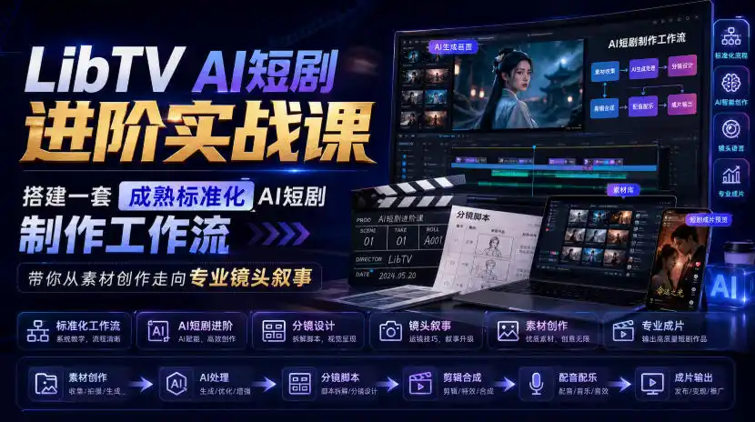 LibTV AI短剧进阶实战课，搭建一套成熟标准化AI短剧制作工作流，带你从素材创作走向专业镜头叙事(更新)-科技美南博客