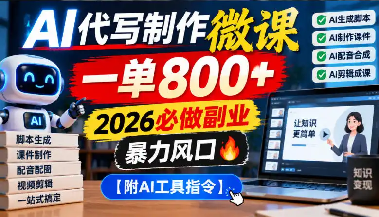 AI代写制作微课，一单800+，2026必做副业，暴力风口【附AI工具指令】【揭秘】-科技美南博客