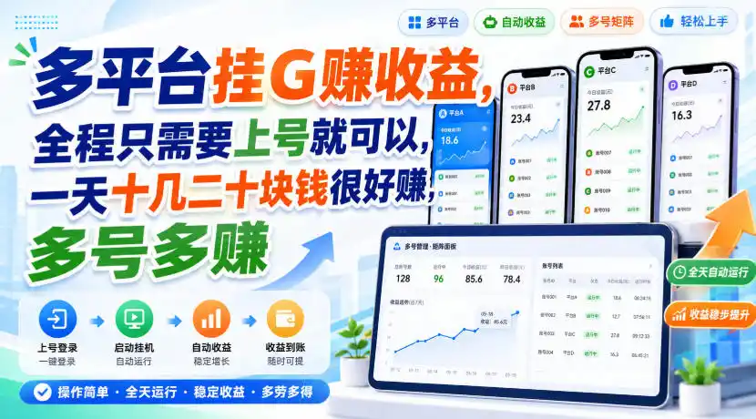 多平台挂G賺收益，全程只需要上号就可以，一天十几二十块钱很好賺，多号多賺【揭秘】-科技美南博客