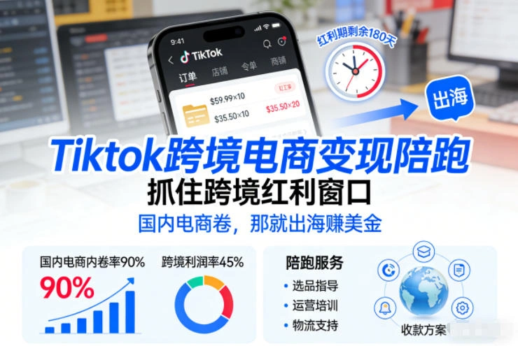 Tiktok跨境电商变现陪跑，抓住跨境红利窗口，国内电商卷，那就出海賺美金-科技美南博客