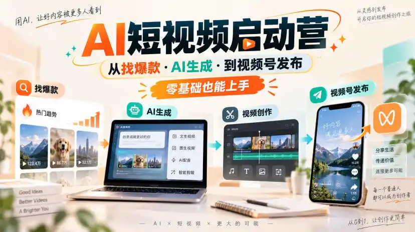 AI短视频启动营，从找爆款·AI生成·到视频号发布，零基础也能上手-科技美南博客