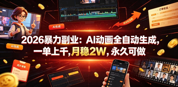 2026暴力副业：AI动画全自动生成，一单上千，月稳2W，永久可做【揭秘】-科技美南博客
