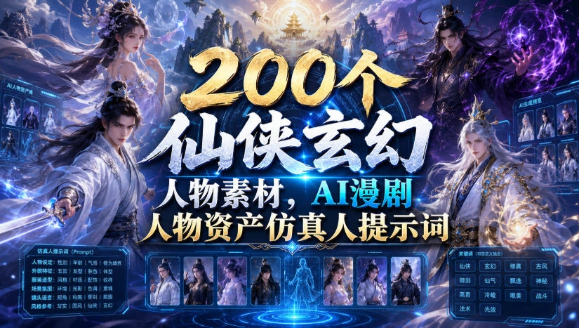 200个仙侠玄幻人物素材，AI漫剧人物资产仿真人提示词-科技美南博客