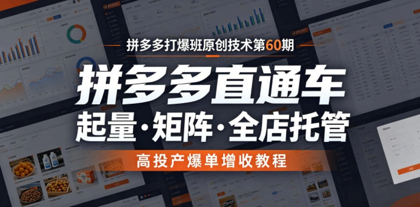 拼多多打爆班原创技术第60期,拼多多直通车,起量・矩阵・全店托管,高投产爆单增收教程