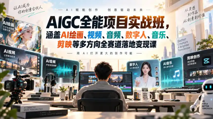 AIGC全能项目实战班，涵盖AI绘画、视频、音频、数字人、音乐、剪映等多方向全赛道落地变现课-科技美南博客