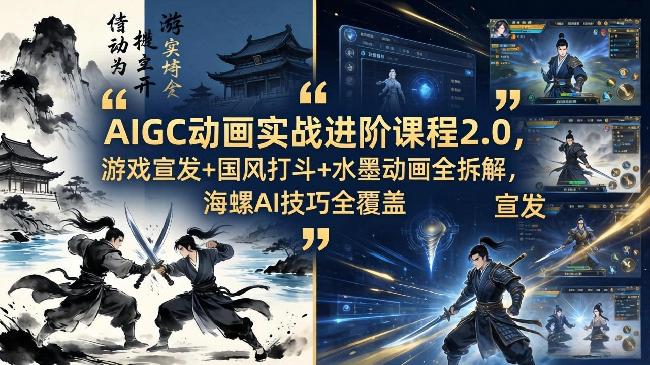 AIGC动画实战进阶课程2.0，游戏宣发+国风打斗+水墨动画全拆解，海螺AI技巧全覆盖-科技美南博客
