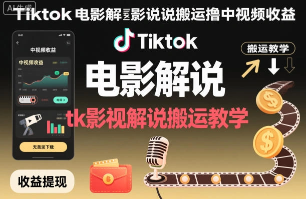 Tiktok电影解说搬运撸中视频收益,tk影视解说搬运教学-科技美南博客