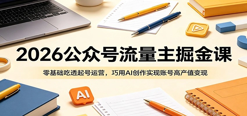 2026公众号流量主掘金课：零基础吃透起号运营，巧用AI创作实现账号高产值变现-科技美南博客
