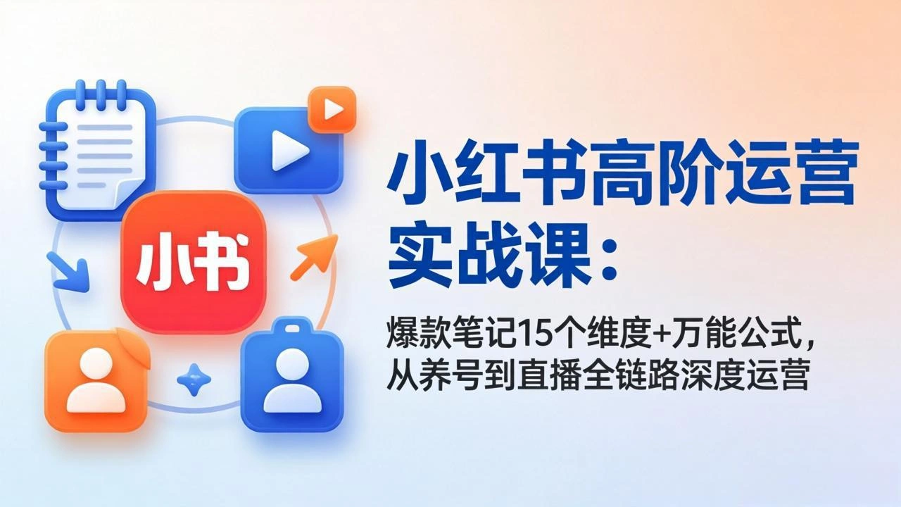 小红书高阶运营实战课：爆款笔记15个维度+万能公式，从养号到直播全链路深度运营-科技美南博客