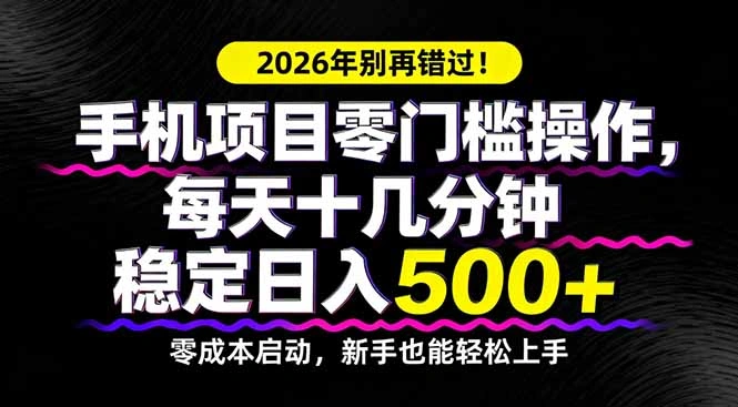 2026年别再错过！手机项目零门槛操作，每天十几分钟稳定日入500+-科技美南博客