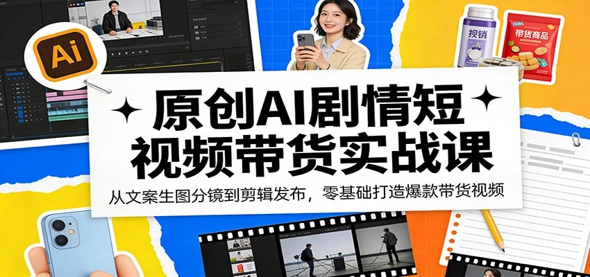 原创AI剧情短视频带货实战课：从文案生图分镜到剪辑发布，零基础打造爆款带货视频-科技美南博客