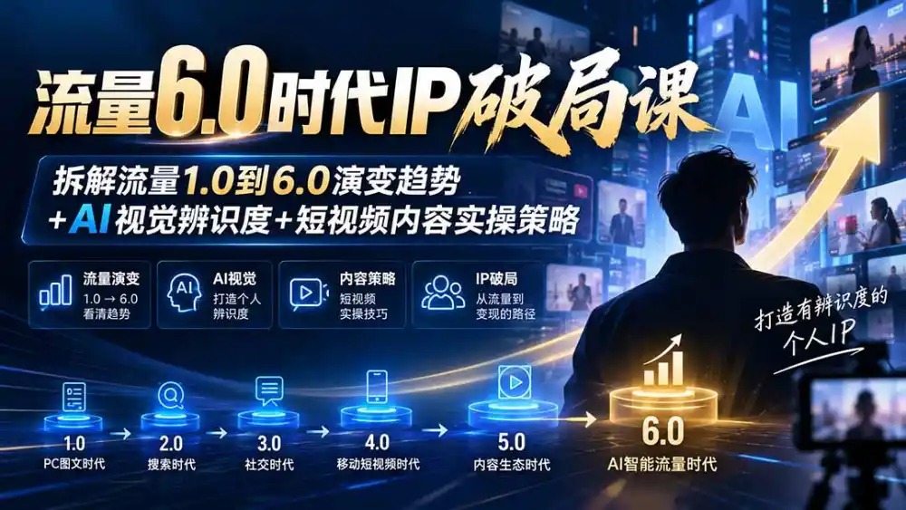 流量6.0时代IP破局课-更新：拆解流量1.0到6.0演变趋势+AI视觉辨识度+短视频内容实操策略-科技美南博客