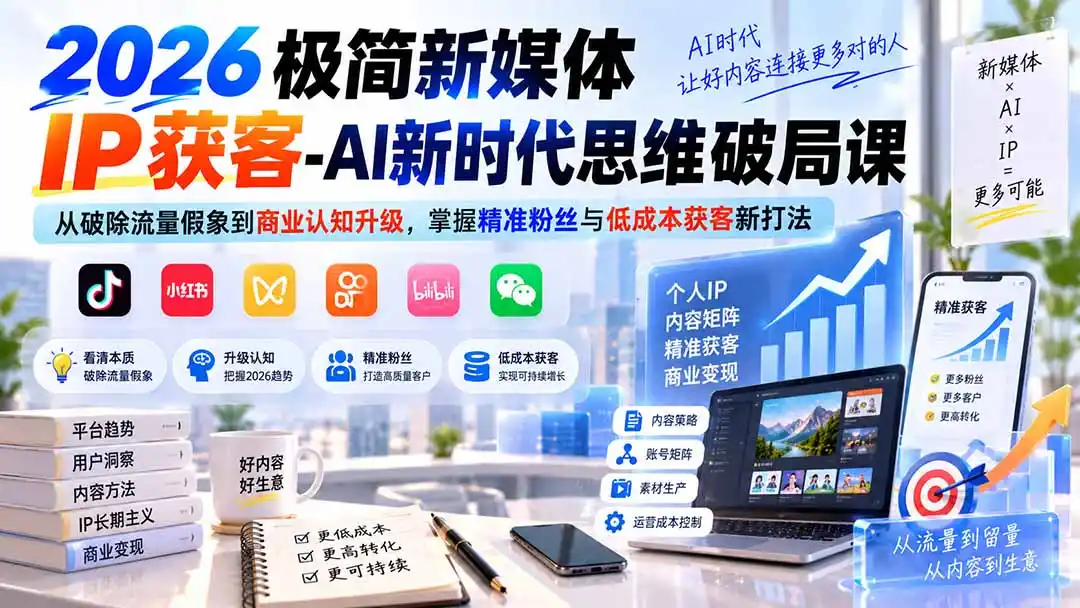 2026极简新媒体IP获客-AI新时代思维破局课:从破除流量假象到商业认知升级,掌握精准粉丝与低成本获客新打法-科技美南博客