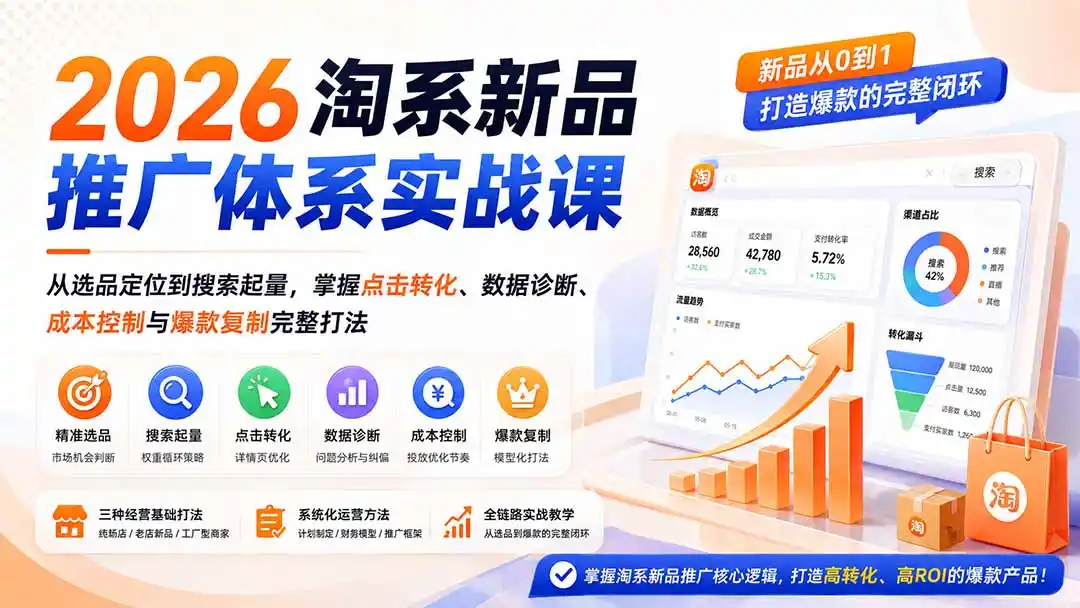 2026淘系新品推广体系实战课:从选品定位到搜索起量,掌握点击转化、数据诊断、成本控制与爆款复制完整打法-科技美南博客