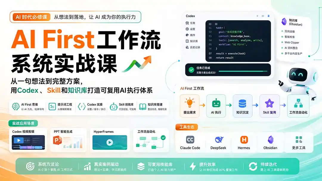 AI First工作流系统实战课：从一句想法到完整方案，用Codex、Skill和知识库打造可复用AI执行体系-科技美南博客