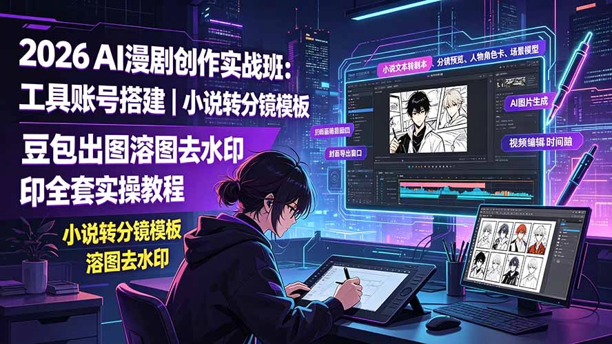2026AI漫剧创作实战班:工具账号搭建|小说转分镜模板|豆包出图溶图去水印全套实操教程-科技美南博客