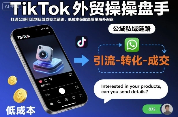 TikTok外贸操盘手,打通公域引流到私域成交全链路,低成本获取高质量海外询盘-科技美南博客