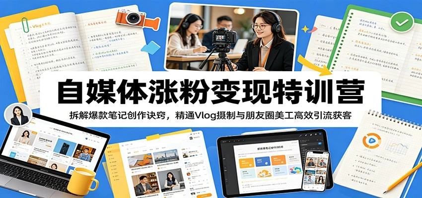 自媒体涨粉变现特训营：拆解爆款笔记创作诀窍，精通Vlog摄制与朋友圈美工高效引流获客-科技美南博客