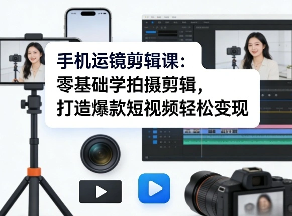 手机运镜剪辑课：零基础学拍摄剪辑，打造爆款短视频轻松变现-科技美南博客