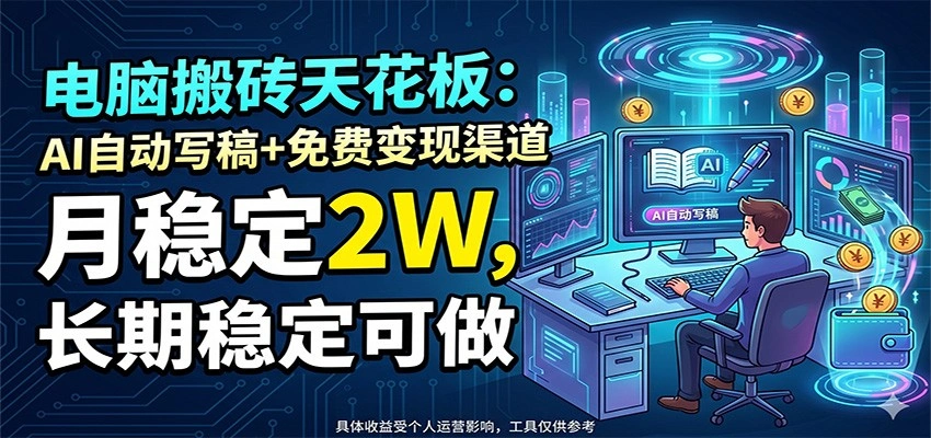 电脑搬砖天花板：AI自动写稿+免费变现渠道，月稳定2W，长期稳定可做-科技美南博客