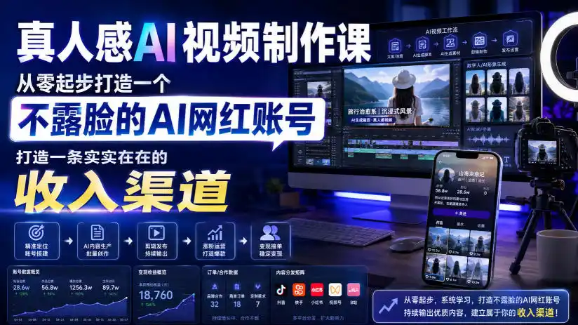 真人感AI视频制作课，从零起步打造一个不露脸的AI网红账号，打造一条实实在在的收入渠道【原创双语字幕】-科技美南博客