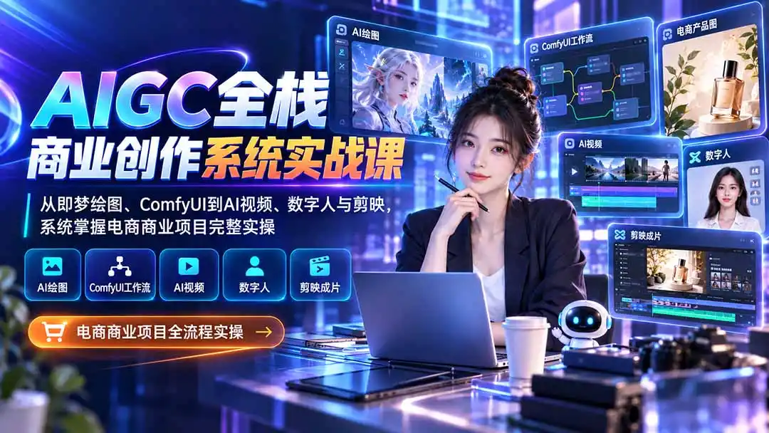 AIGC全栈商业创作系统实战课：从即梦绘图、ComfyUI到AI视频、数字人与剪映，系统掌握电商商业项目完整实操-科技美南博客