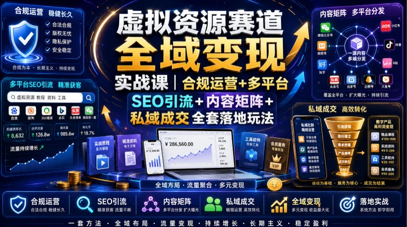 虚拟资源赛道全域变现实战课｜合规运营+多平台SEO引流+内容矩阵+私域成交全套落地玩法-科技美南博客